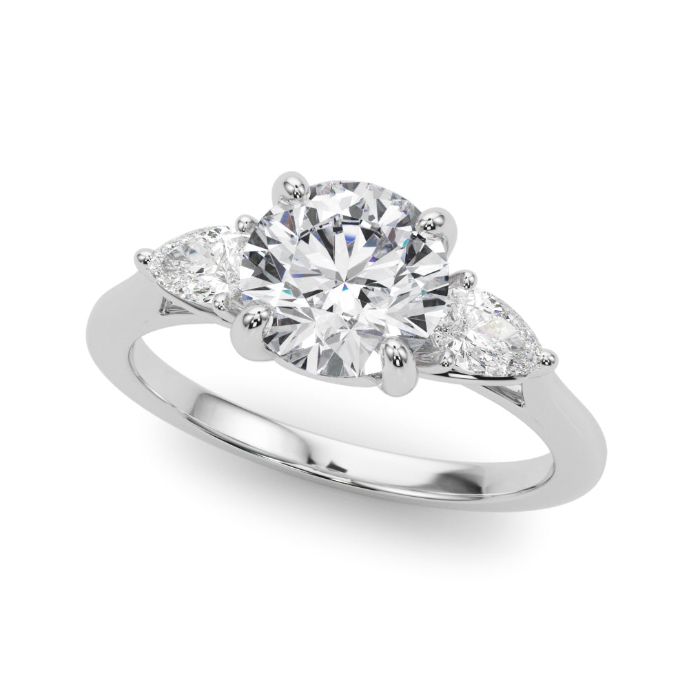 LUMEO Round Three Stone Diamond Engagement Ring Front View in Platinum #platinum