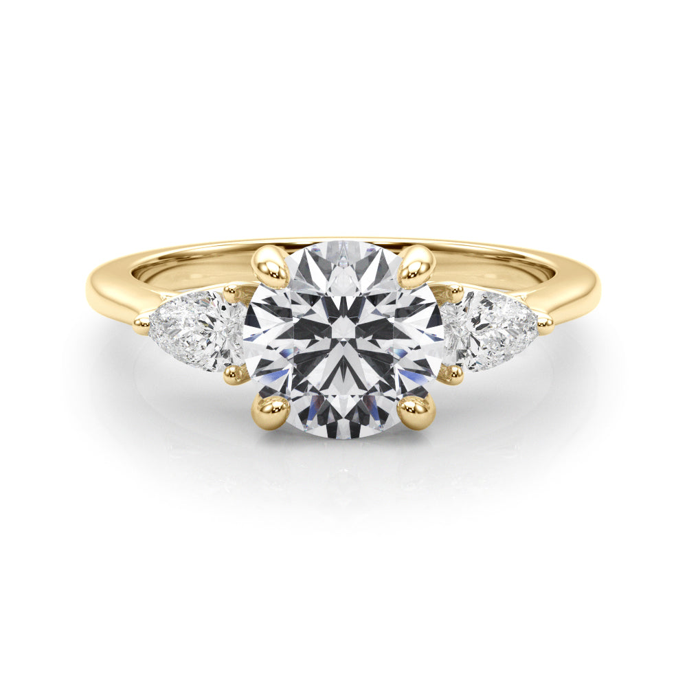 LUMEO Round Three Stone Diamond Engagement Ring Set in 18k Solid Yellow Gold 