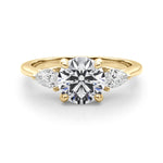 LUMEO Round Three Stone Diamond Engagement Ring Set in 18k Solid Yellow Gold 