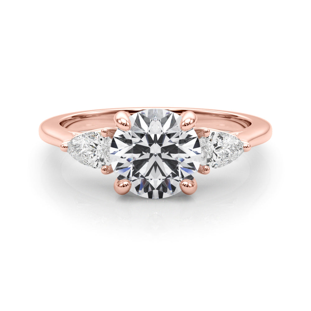 LUMEO Round Three Stone Diamond Engagement Ring Set in 18k Solid Rose Gold 