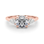 LUMEO Round Three Stone Diamond Engagement Ring Set in 18k Solid Rose Gold 