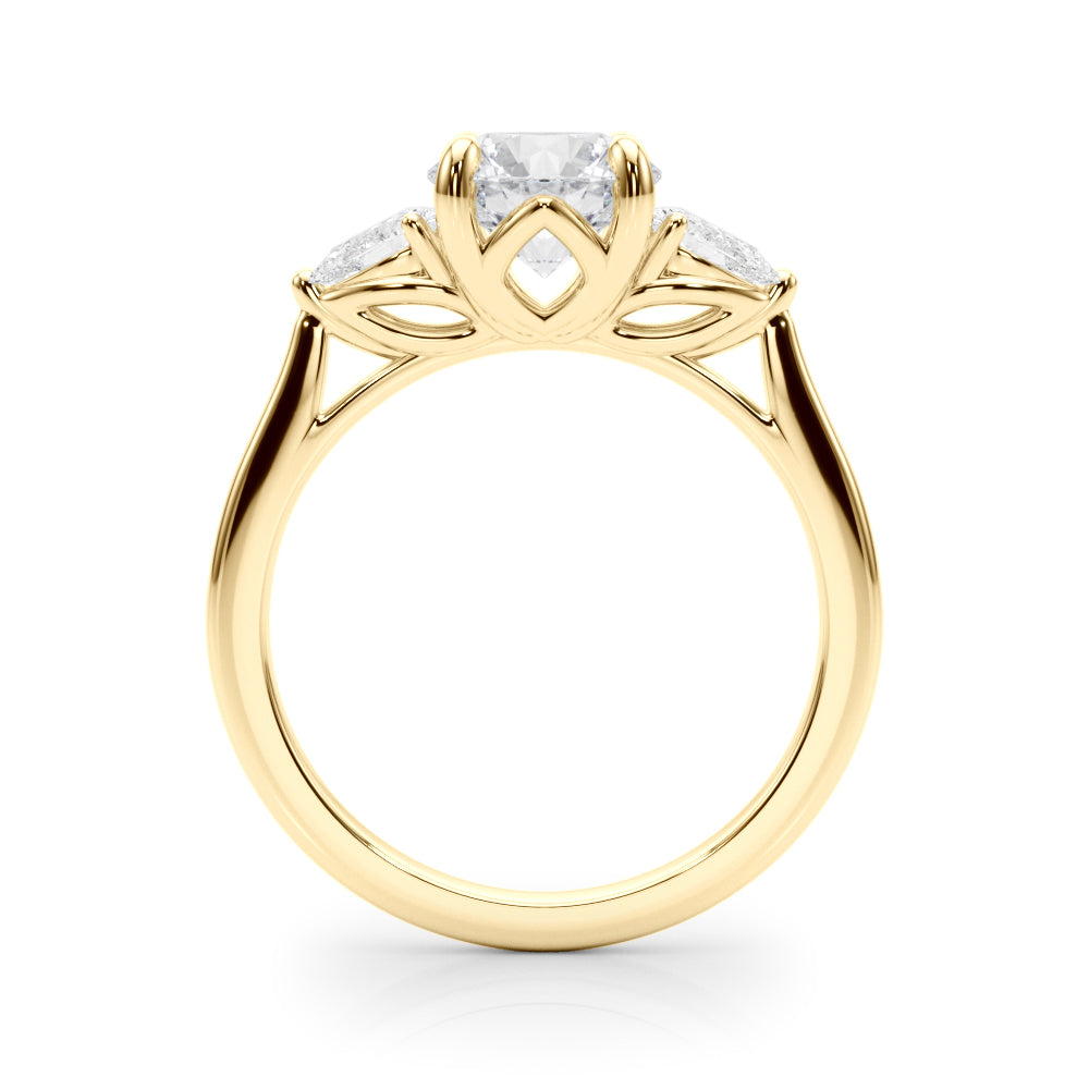 LUMEO Round Three Stone Diamond Engagement Ring Side View in 18k Solid Yellow Gold 