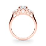 LUMEO Round Three Stone Diamond Engagement Ring Side View in 18k Solid Rose Gold 