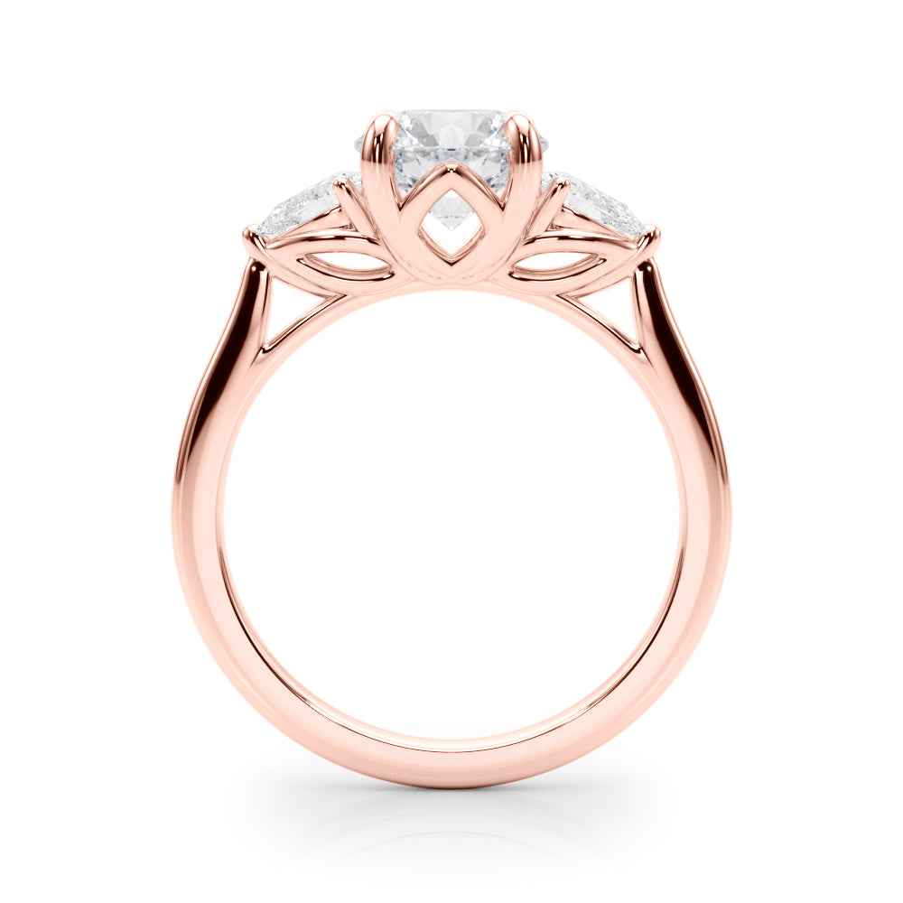 LUMEO Round Three Stone Diamond Engagement Ring Side View in 18k Solid Rose Gold 