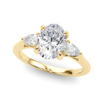 LUMEO Oval Three Stone Diamond Engagement Ring Front View in 18k Solid Yellow Gold 