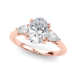 LUMEO Oval Three Stone Diamond Engagement Ring Front View in 18k Solid Rose Gold 