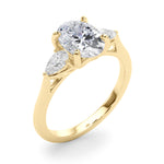 LUMEO Oval Three Stone Diamond Engagement Ring Angle View in 18k Solid Yellow Gold 