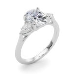 LUMEO Oval Three Stone Diamond Engagement Ring Angle View in Platinum 