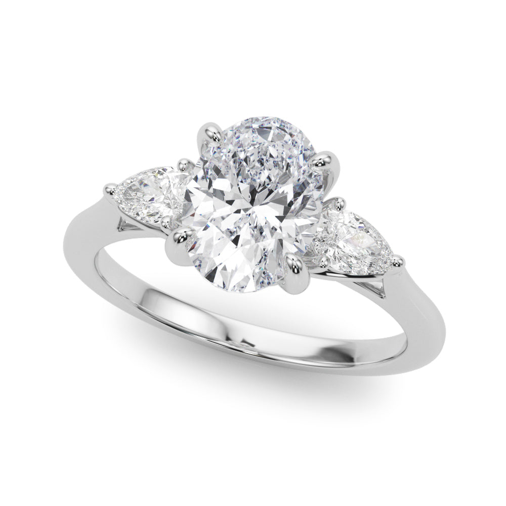 LUMEO Oval Three Stone Diamond Engagement Ring Front View in Platinum 