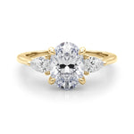 LUMEO Oval Three Stone Diamond Engagement Ring Set in 18k Solid Yellow Gold 
