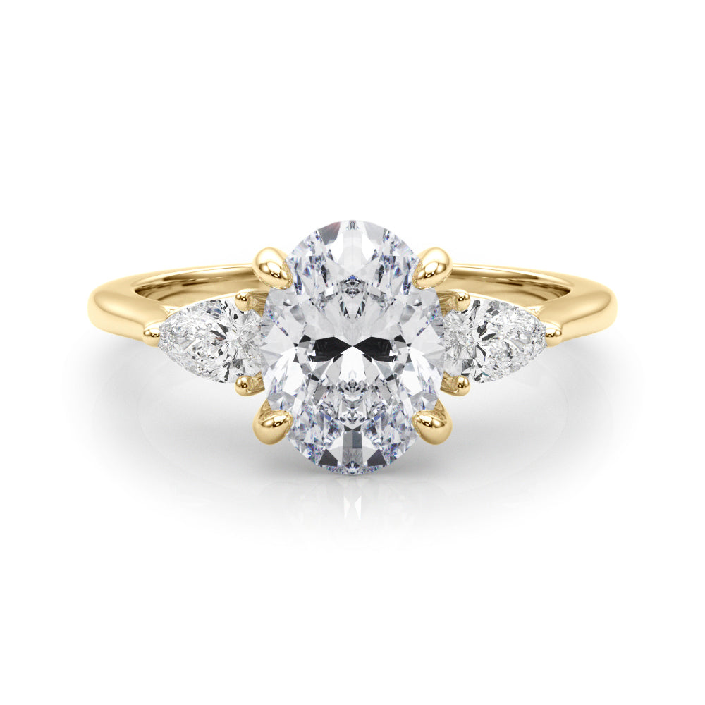 LUMEO Oval Three Stone Diamond Engagement Ring Set in 18k Solid Yellow Gold 