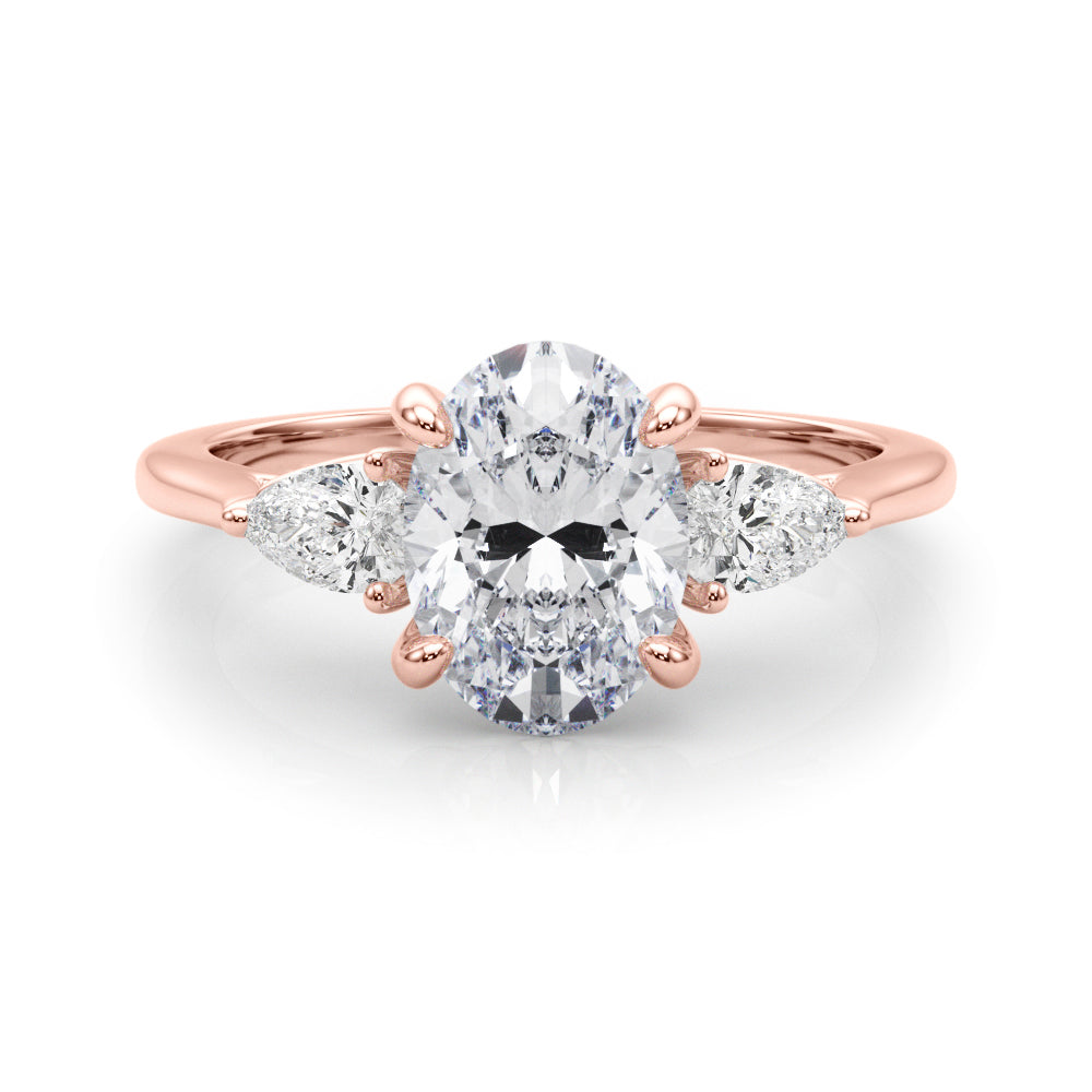 LUMEO Oval Three Stone Diamond Engagement Ring Set in 18k Solid Rose Gold 
