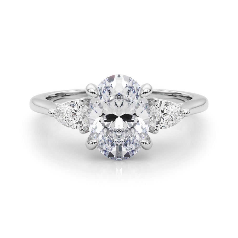 LUMEO Oval Three Stone Diamond Engagement Ring Set in Platinum 