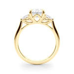 LUMEO Oval Three Stone Diamond Engagement Ring Side View in 18k Solid Yellow Gold 