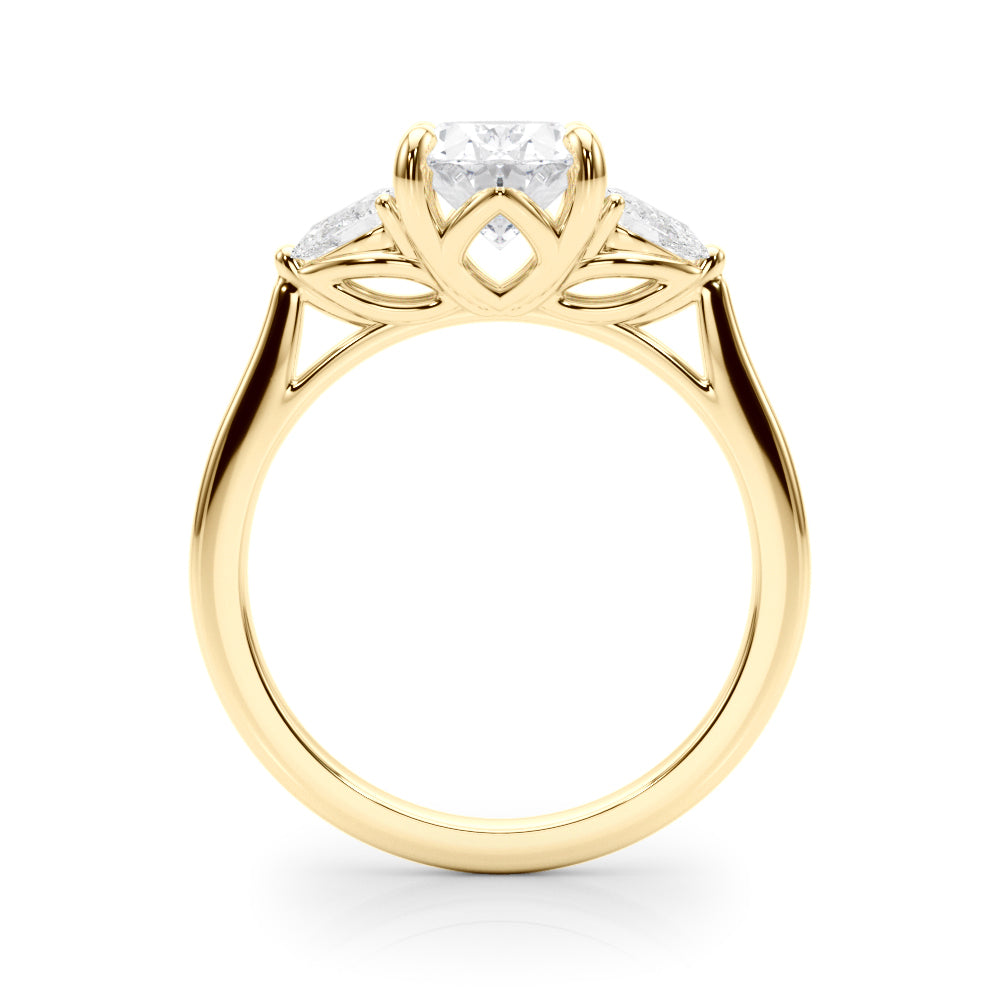 LUMEO Oval Three Stone Diamond Engagement Ring Side View in 18k Solid Yellow Gold 