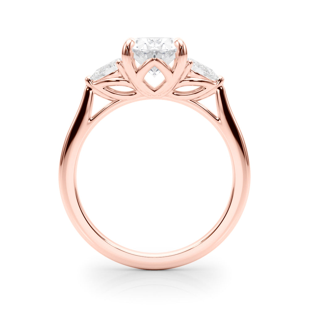 LUMEO Oval Three Stone Diamond Engagement Ring Side View in 18k Solid Rose Gold 