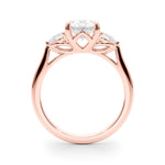LUMEO Oval Three Stone Diamond Engagement Ring Side View in 18k Solid Rose Gold 