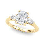 LUMEO Emerald Three Stone Diamond Engagement Ring Front View in 18k Solid Yellow Gold 