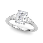 LUMEO Emerald Three Stone Diamond Engagement Ring Front View in Platinum 