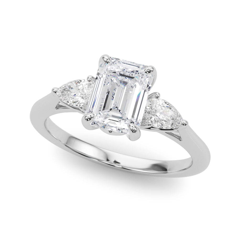 LUMEO Emerald Three Stone Diamond Engagement Ring Front View in Platinum 