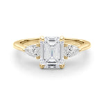 LUMEO Emerald Three Stone Diamond Engagement Ring Set in 18k Solid Yellow Gold 