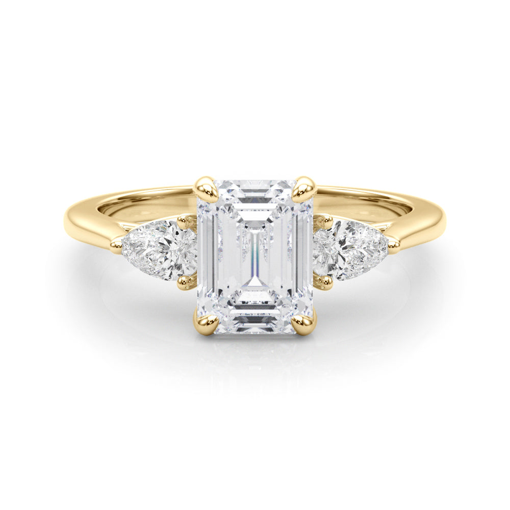 LUMEO Emerald Three Stone Diamond Engagement Ring Set in 18k Solid Yellow Gold 