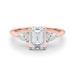 LUMEO Emerald Three Stone Diamond Engagement Ring Set in 18k Solid Rose Gold 