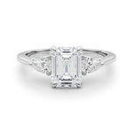 LUMEO Emerald Three Stone Diamond Engagement Ring Set in Platinum 