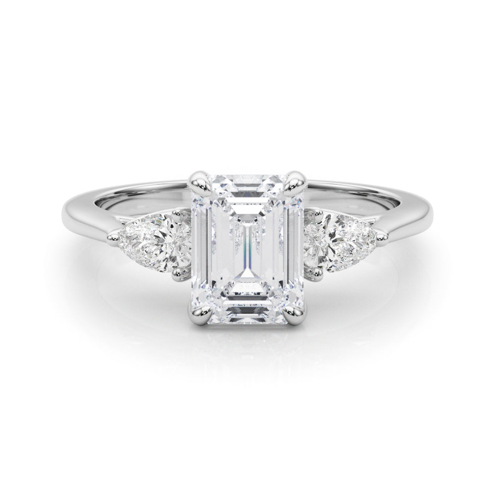 LUMEO Emerald Three Stone Diamond Engagement Ring Set in Platinum 