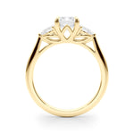 LUMEO Emerald Three Stone Diamond Engagement Ring Side View in 18k Solid Yellow Gold 