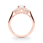 LUMEO Emerald Three Stone Diamond Engagement Ring Side View in 18k Solid Rose Gold 
