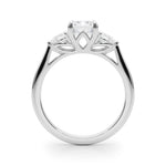 LUMEO Emerald Three Stone Diamond Engagement Ring Side View in Platinum 