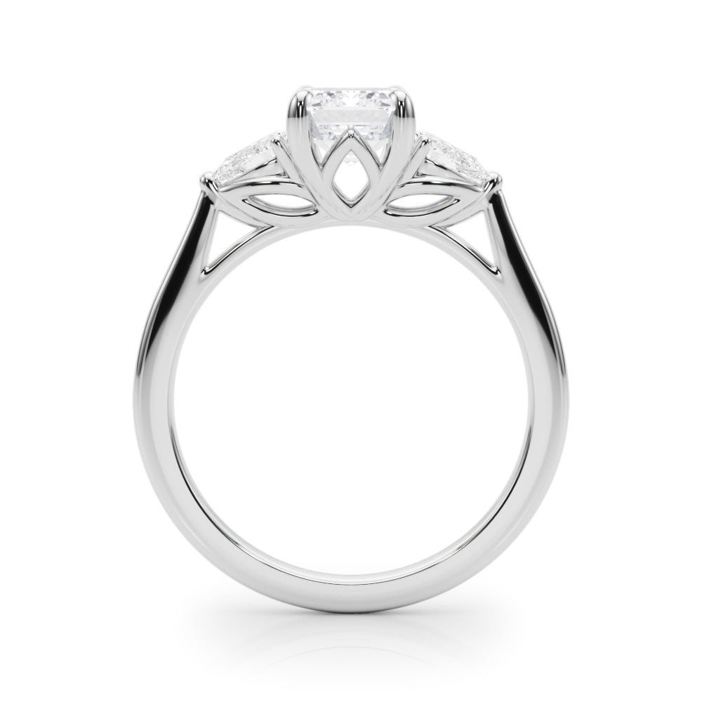 LUMEO Emerald Three Stone Diamond Engagement Ring Side View in Platinum 