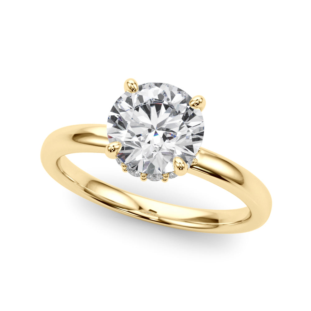 LUMEO Round Hidden Halo Diamond Engagement Ring Front View in 18k Solid Yellow Gold 