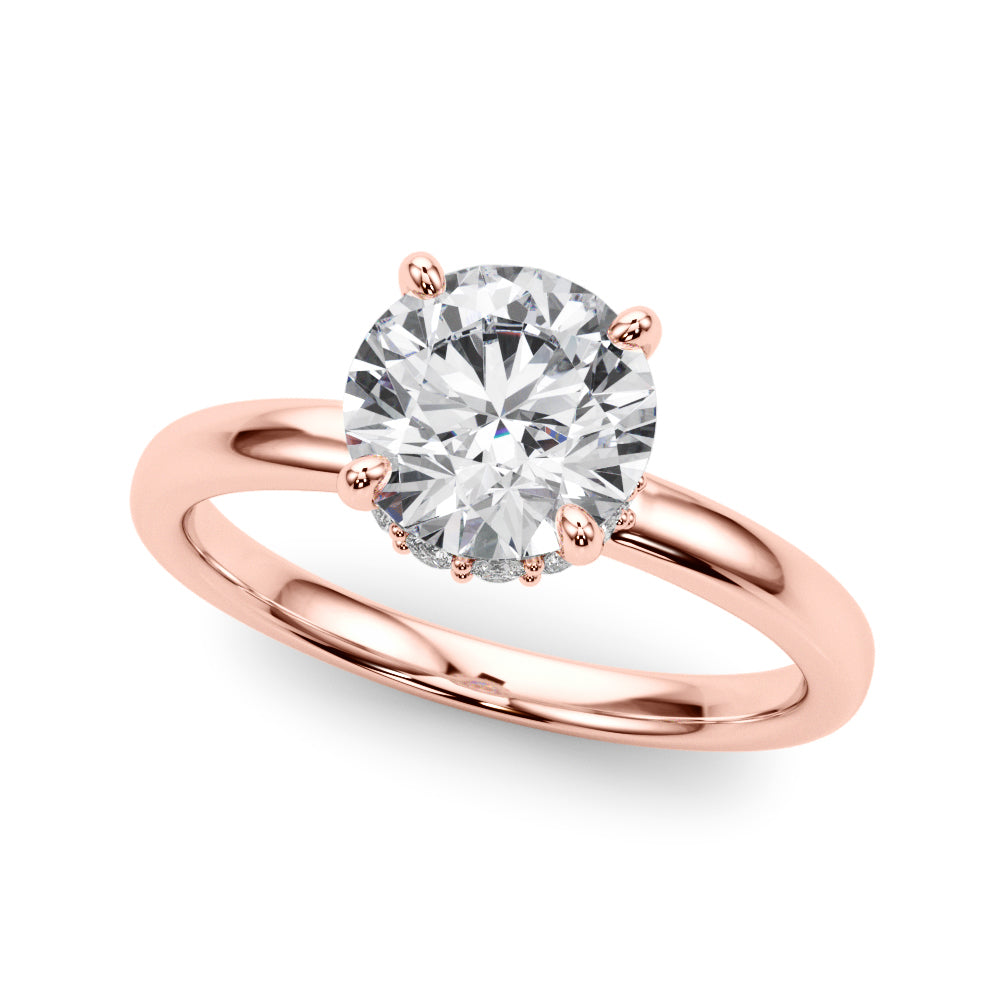LUMEO Round Hidden Halo Diamond Engagement Ring Front View in 18k Solid Rose Gold 