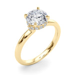 LUMEO Round Hidden Halo Diamond Engagement Ring Angle View in 18k Solid Yellow Gold 