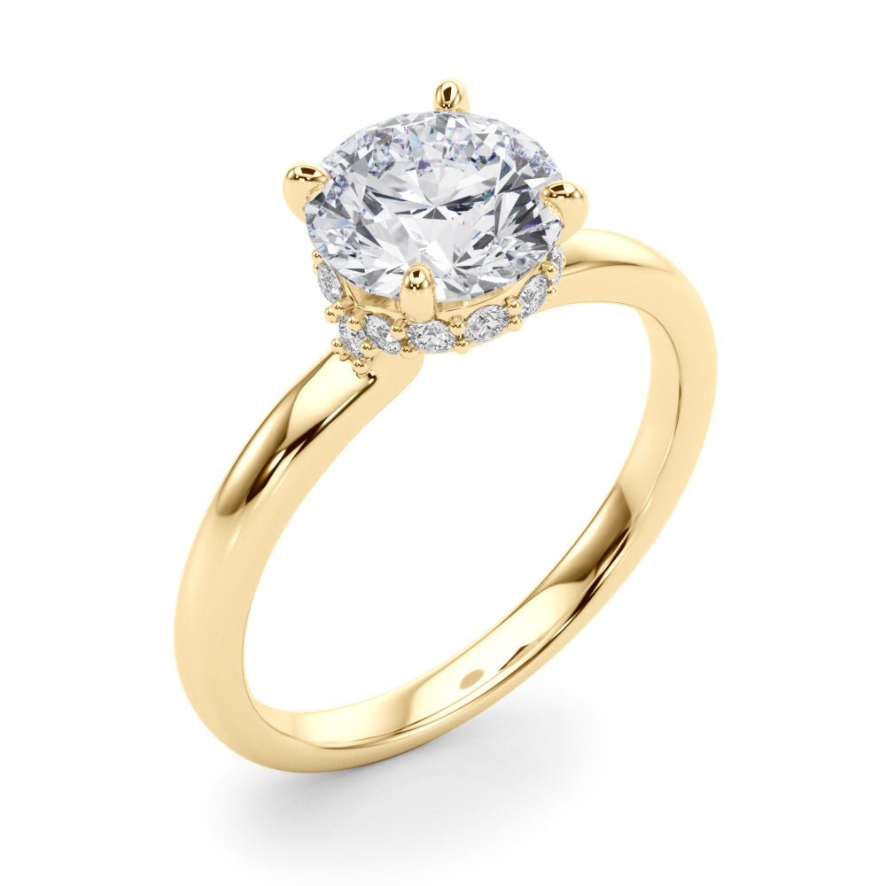 LUMEO Round Hidden Halo Diamond Engagement Ring Angle View in 18k Solid Yellow Gold 