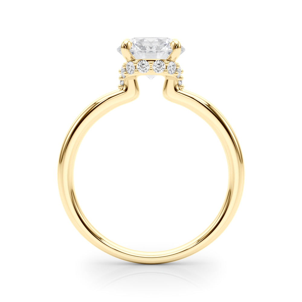 LUMEO Round Hidden Halo Diamond Engagement Ring Side View in 18k Solid Yellow Gold 