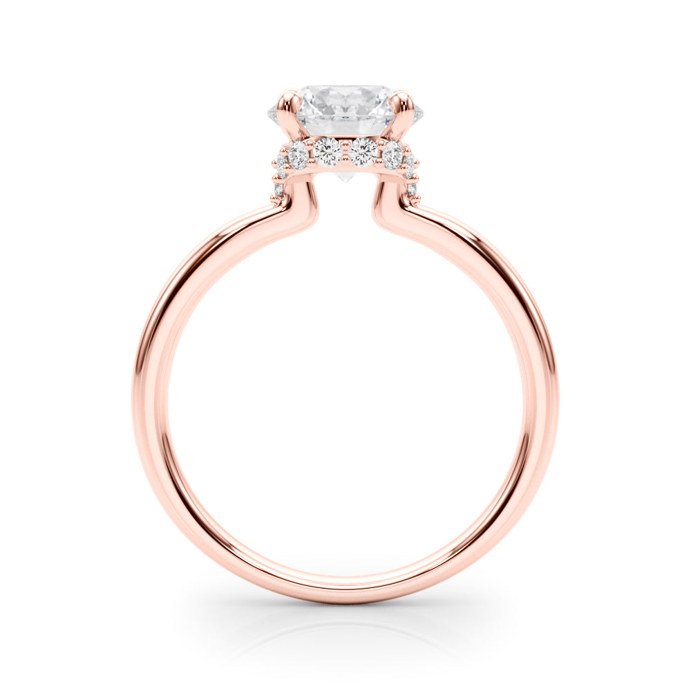LUMEO Round Hidden Halo Diamond Engagement Ring Side View in 18k Solid Rose Gold 