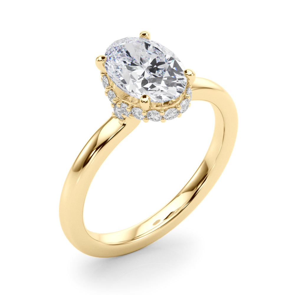 LUMEO Oval Hidden Halo Diamond Engagement Ring Angle View in 18k Solid Yellow Gold 