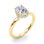 LUMEO Oval Hidden Halo Diamond Engagement Ring Angle View in 18k Solid Yellow Gold 