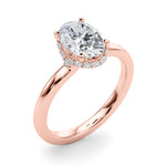 LUMEO Oval Hidden Halo Diamond Engagement Ring Angle View in 18k Solid Rose Gold 