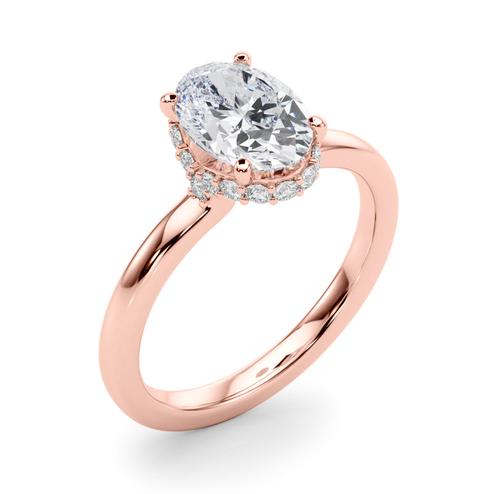 LUMEO Oval Hidden Halo Diamond Engagement Ring Angle View in 18k Solid Rose Gold 