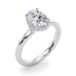 LUMEO Oval Hidden Halo Diamond Engagement Ring Angle View in Platinum 