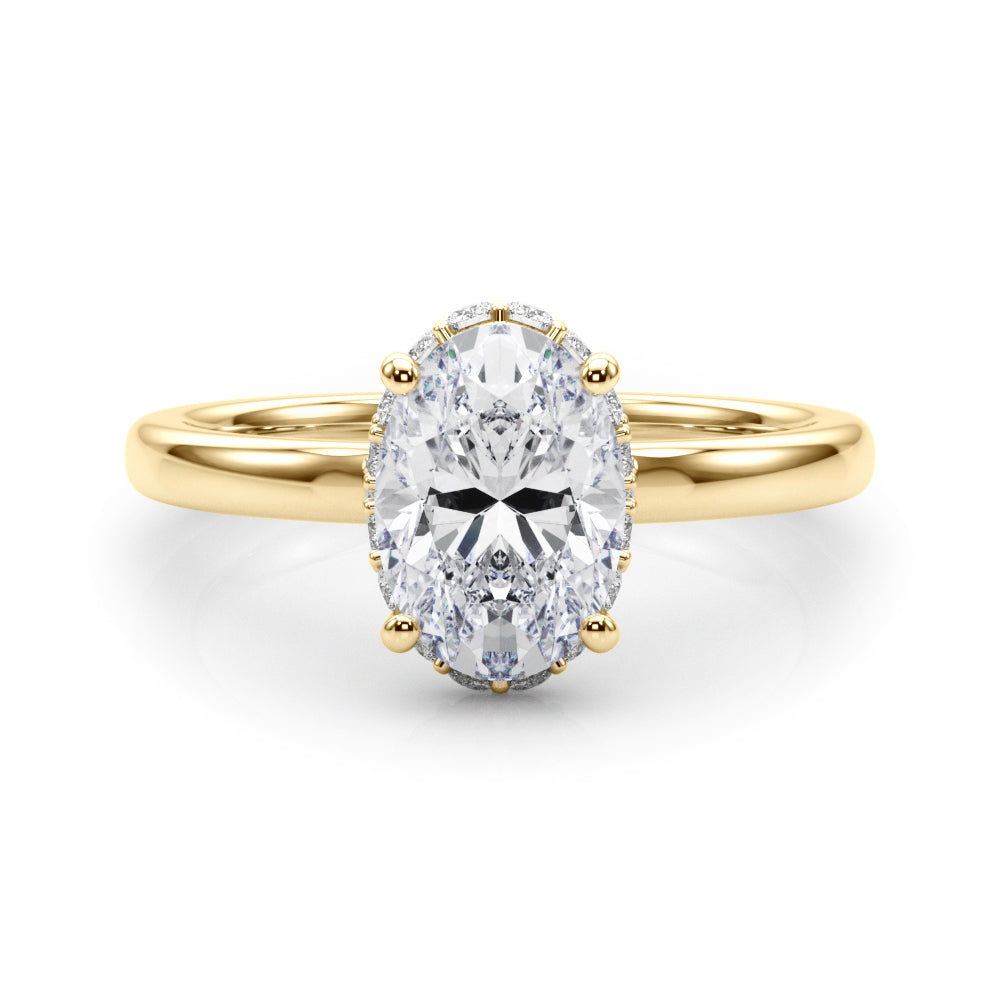 LUMEO Oval Hidden Halo Diamond Engagement Ring Set in 18k Solid Yellow Gold 