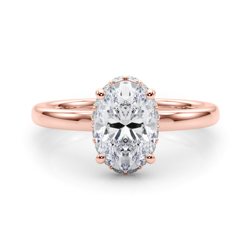 LUMEO Oval Hidden Halo Diamond Engagement Ring Set in 18k Solid Rose Gold 