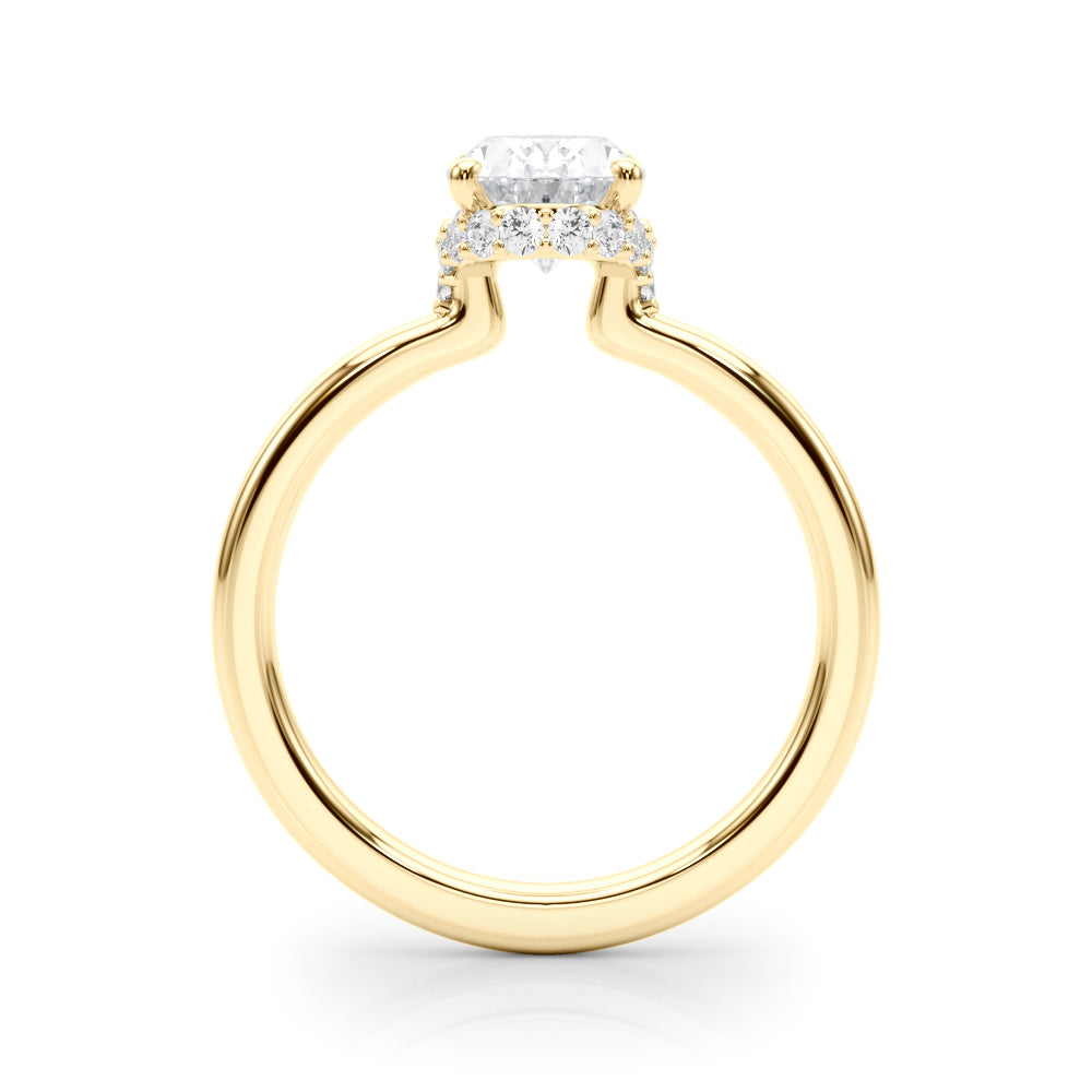 LUMEO Oval Hidden Halo Diamond Engagement Ring Side View in 18k Solid Yellow Gold 