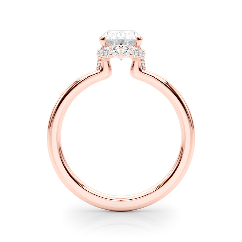 LUMEO Oval Hidden Halo Diamond Engagement Ring Side View in 18k Solid Rose Gold 
