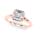 LUMEO Asscher Bezel Diamond Engagement Ring Front View in 18k Solid Rose Gold 