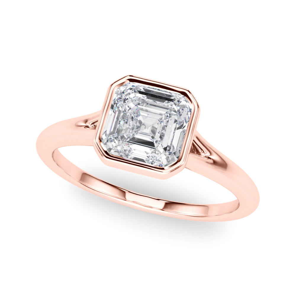 LUMEO Asscher Bezel Diamond Engagement Ring Front View in 18k Solid Rose Gold 